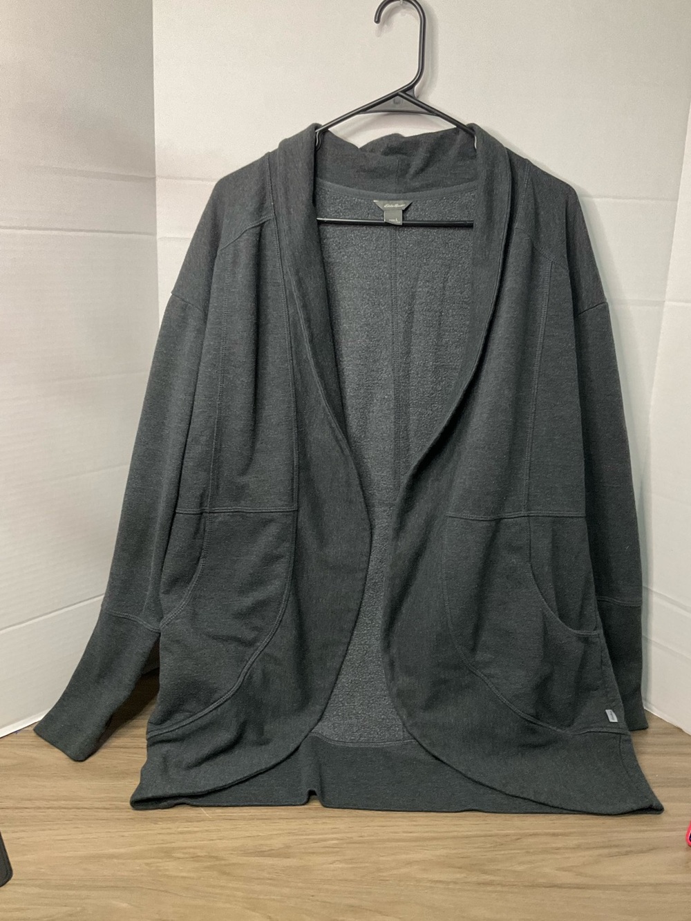 Eddie Bauer Open-Front Hooded Cardigan Jacket - Charcoal Gray